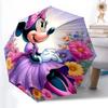 1pc Sturdy 8-Bone Auto Umbrella, Minnie Mouse Pastel Pink Floral Umbrella, Digital Printed, Foldable Umbrella for On-the-Go Outdoor Use