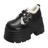 10CM Women's Leather Platform Sneakers 2025 New Autumn Winter Warm Plush Buckle Snow Boots Thick Sole Heels Cotton Shoes Women
