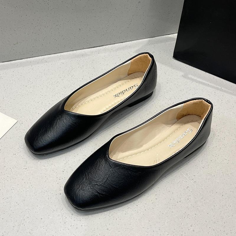 Large Size Square Toe Flat Shoes Women's Singles Shoes Women's Shallow Mouth Professional Women's Shoes Soft Soled Shoes
