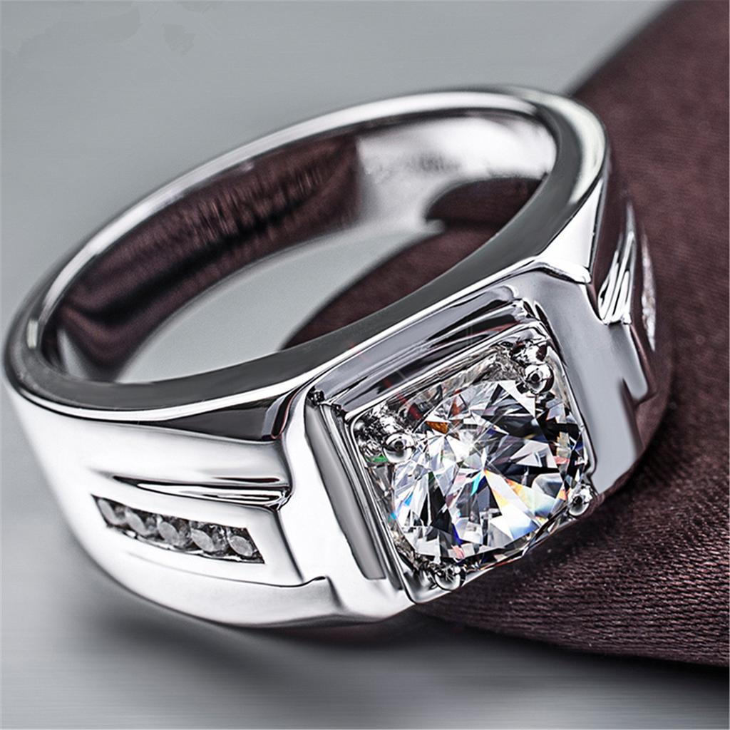 Ring New Men's Ring Men's Domineering Fashion Diamond Ring Simulation Diamond Ring Men's Platinum Plated Moissanite Ring