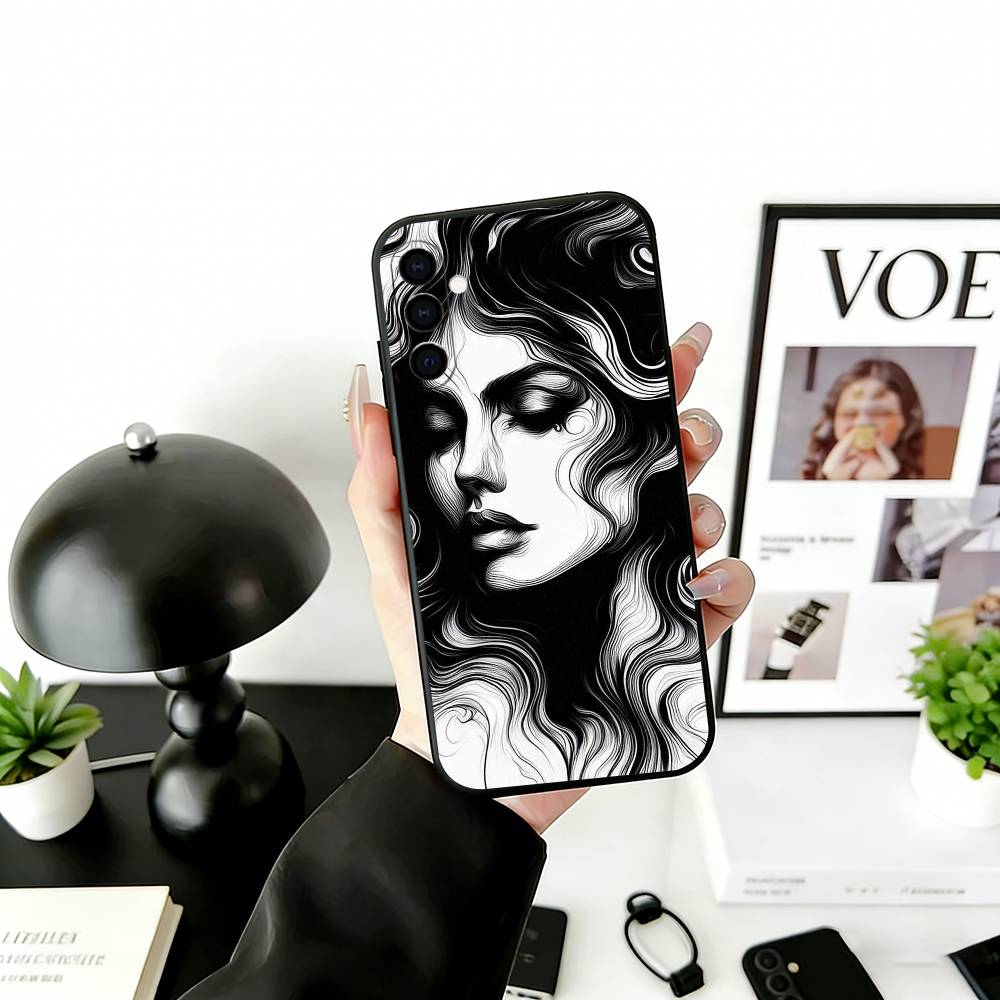 Line art Phone Case For Samsung Galaxy A73,A72,A71,A70,A53,A52,A51,Soft Silicone Black Cover