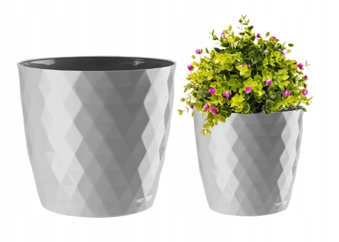 Gray plastic flower pot Cristal 14 x 12 cm