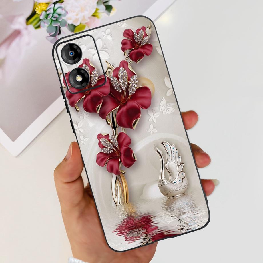 For Motorola Moto E13 Moto G13 Case Matte Black Liquid Silicone Soft Cover Lovely Cat Cartoon Jelly Capas For MotoE13 E 13 G 13