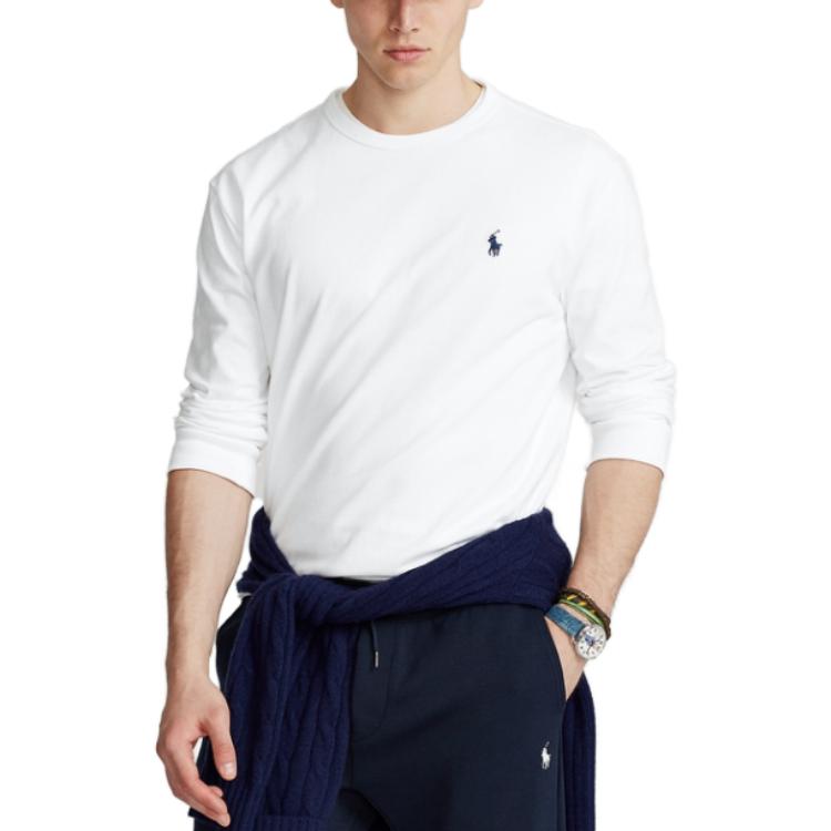 Polo Ralph Lauren однотонная повседневная футболка с круглым вырезом и длинным рукавом для мужчин, белые MNPOTSH16820170-100