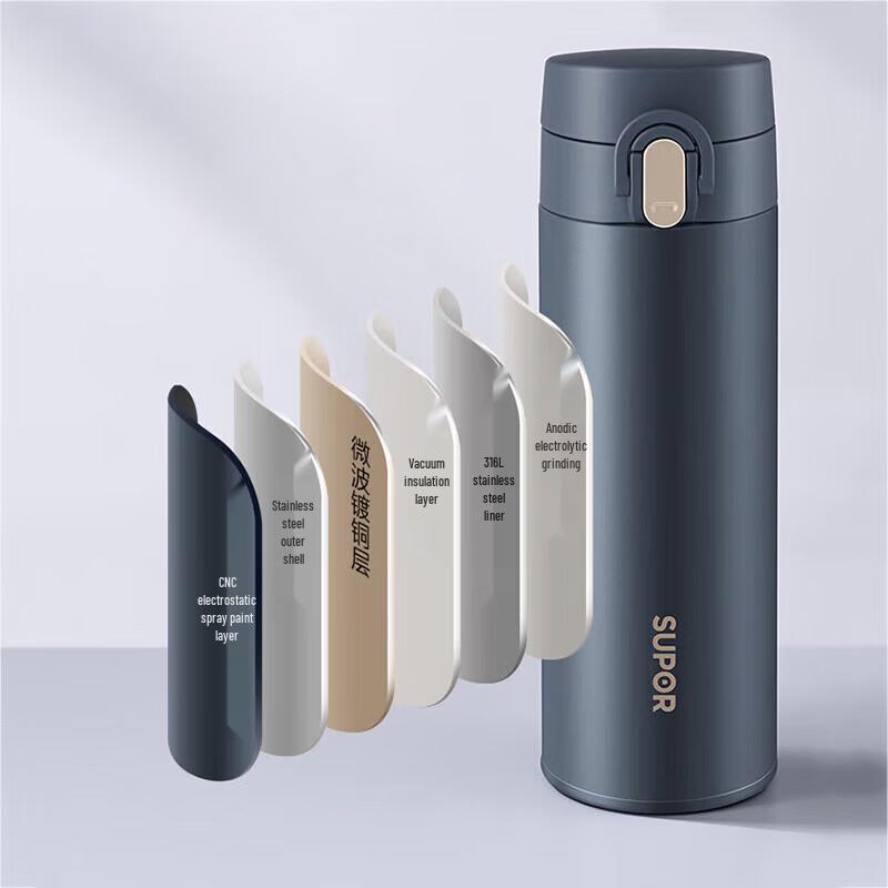Термокружка Supor 316L из нержавеющей стали с крышкой One-Touch