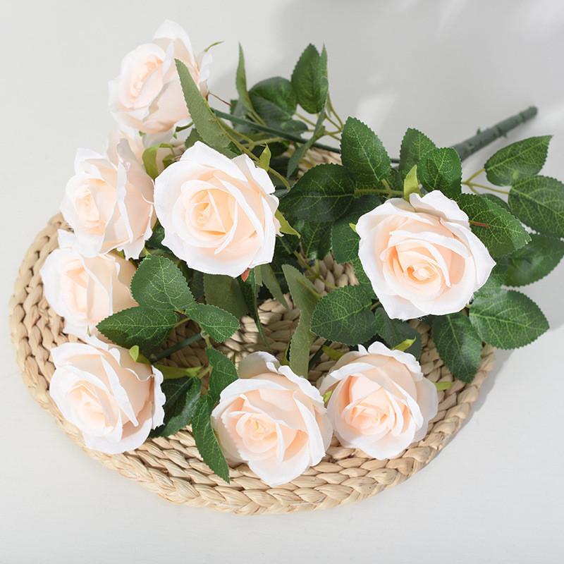 Artificial Ninehead Rose Bouquet Wedding Decor Silk Flowers For Home And Event Use