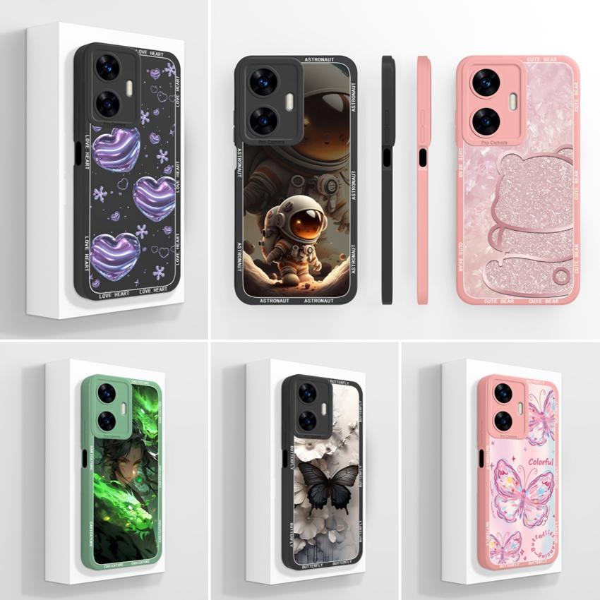 Красивые чехлы для телефона в форме сердца любви для Realme C55 C35 C25 C20 C15 C11 C21Y C25Y Мягкий жидкий силиконовый бампер Противоударный защитный чехол для Realme Casing