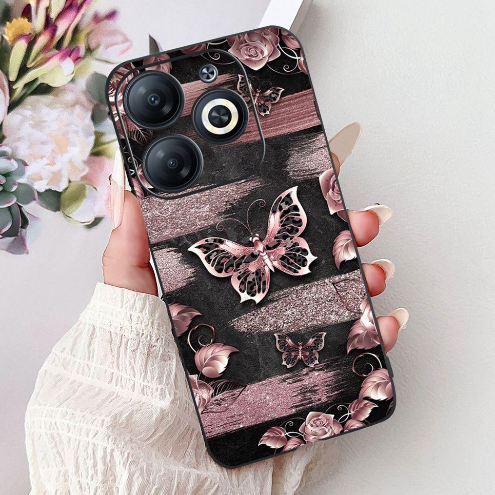 Cover For Infinix Smart 8 X6525 Back Casing Smart8 Colorful Butterfly Flower Luxury Painting Phone Case Transparent Soft TPU