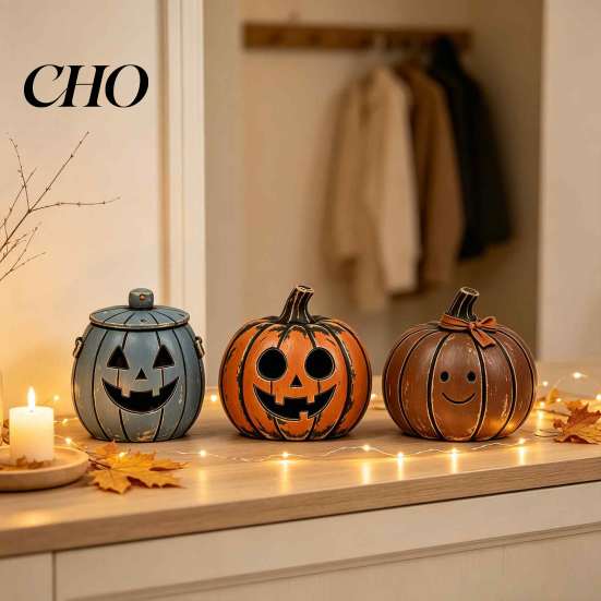 Halloween Wooden Pumpkin Ornaments 3/4Pcs Vintage Decor, Rustic Fall Tabletop Centerpiece, Farmhouse American Country Home Accents Shelf Accent