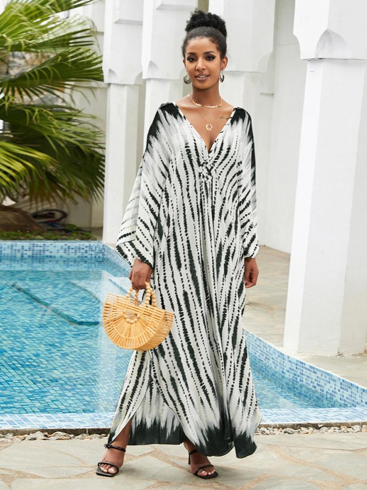 EDOLYNSA сексуальное бикини в полоску с зеброй, повседневное летнее пляжное платье с v-образным вырезом и разрезом по бокам, женская пляжная одежда, купальный костюм, накидка Q1297