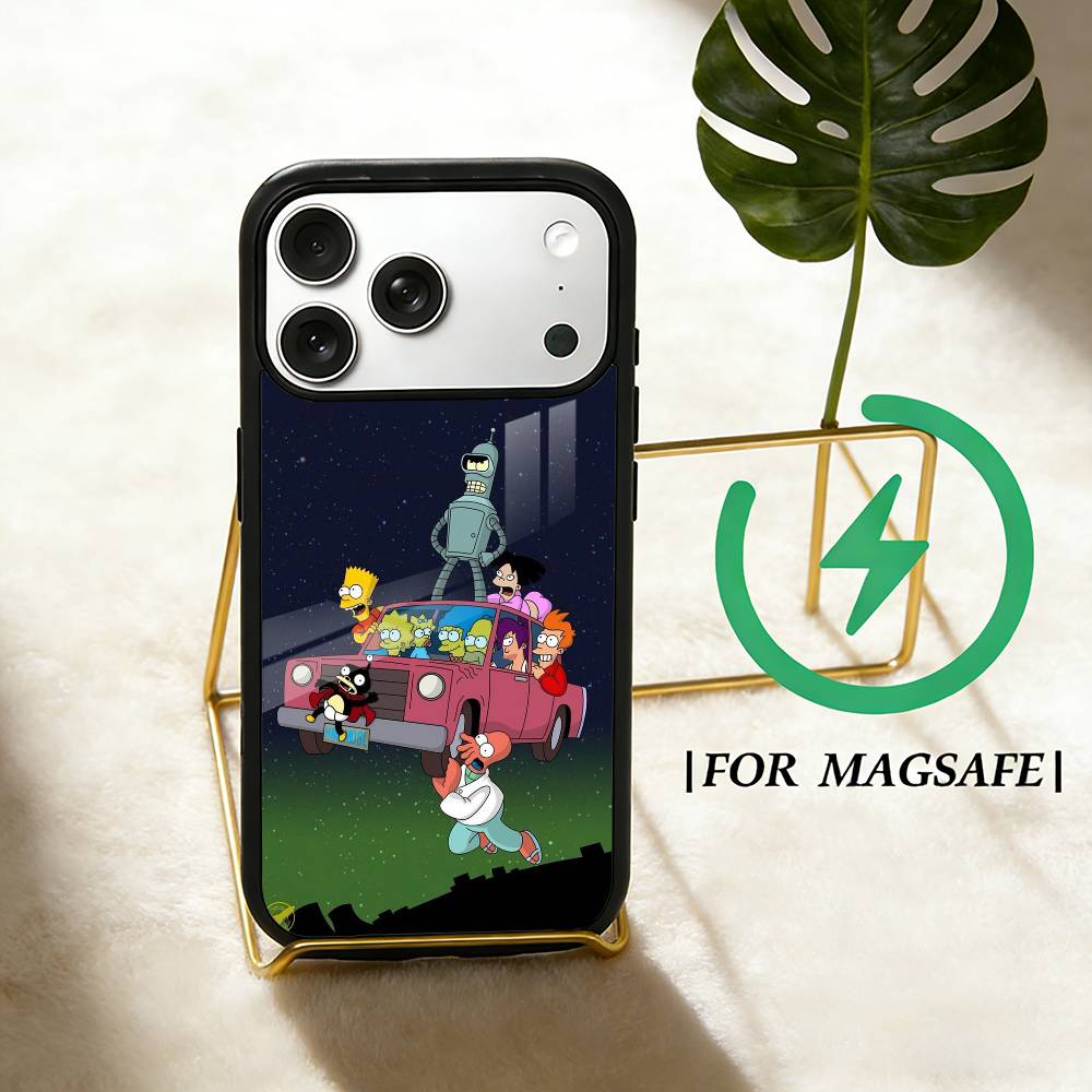 Мультяшный F-Футурама обои Чехол для телефона Для iPhone 17 16 15 14 13 12 Pro Max Plus для Magsafe Зеркальный Беспроводной Магнитный Чехол