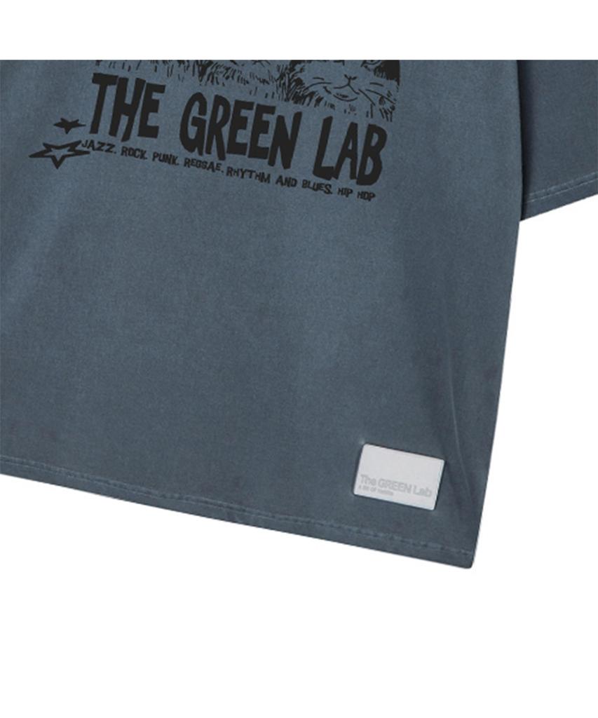 THE GREEN LAB Пигментная футболка с коротким рукавом Оверсайз Кот Музыкальный [Темно-синий]