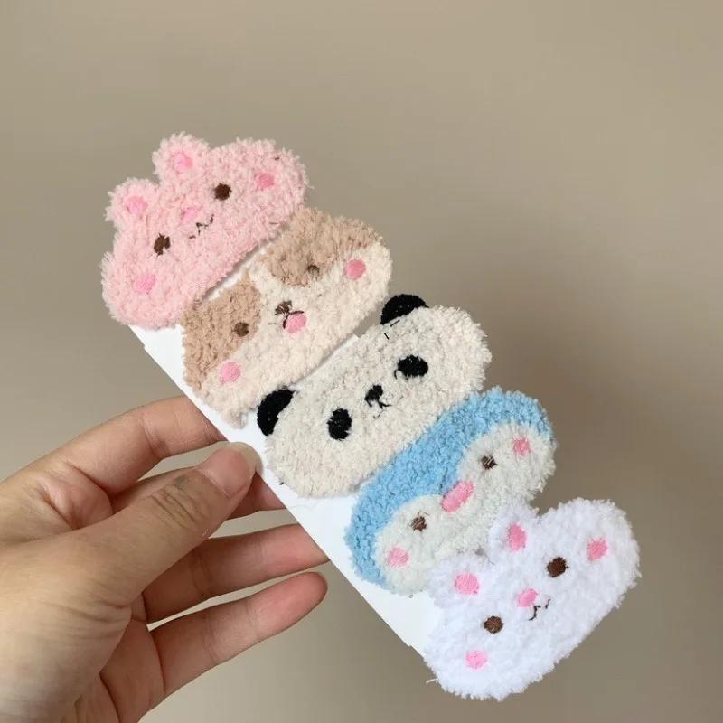 Мультяшная пушистая детская заколка для волос для девочек, забавная заколка для волос в виде панды и кролика, плюшевая заколка для волос в виде осенне-зимней девочки, детский головной убор