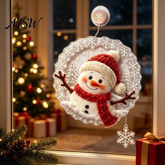 Easy Installation Window Light Christmas Suction Cup Light, Santa Claus Xmas Tree Soft Glow Snowman Glass Ornament, Holiday Party Acrylic Hanging