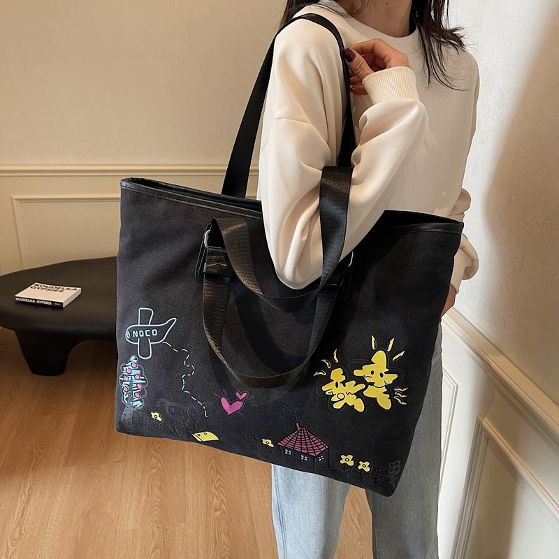Легкая сумка через плечо с принтом, женская сумка-тоут большой вместимости, студенческая сумка для путешествий, холщовая сумка