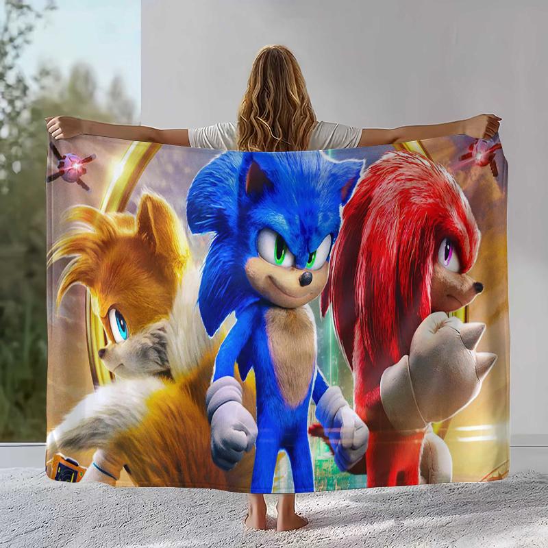 Ретро Мультяшное Игровое Фланелевое Одеяло S-Sonic, Ультра Мягкое Теплое Плюшевое Покрывало для Дома, Спальни, Кровати, Дивана, Походного Пикника, Подарок