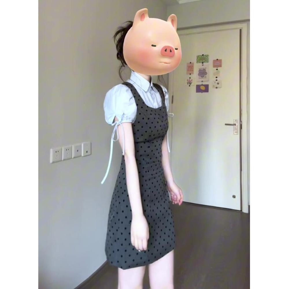 Petite Dress, Courtyard Style Suit, Polka Dot Slip Dress, Women, New Summer, Short Sleeves, Strappy Shirts, Women