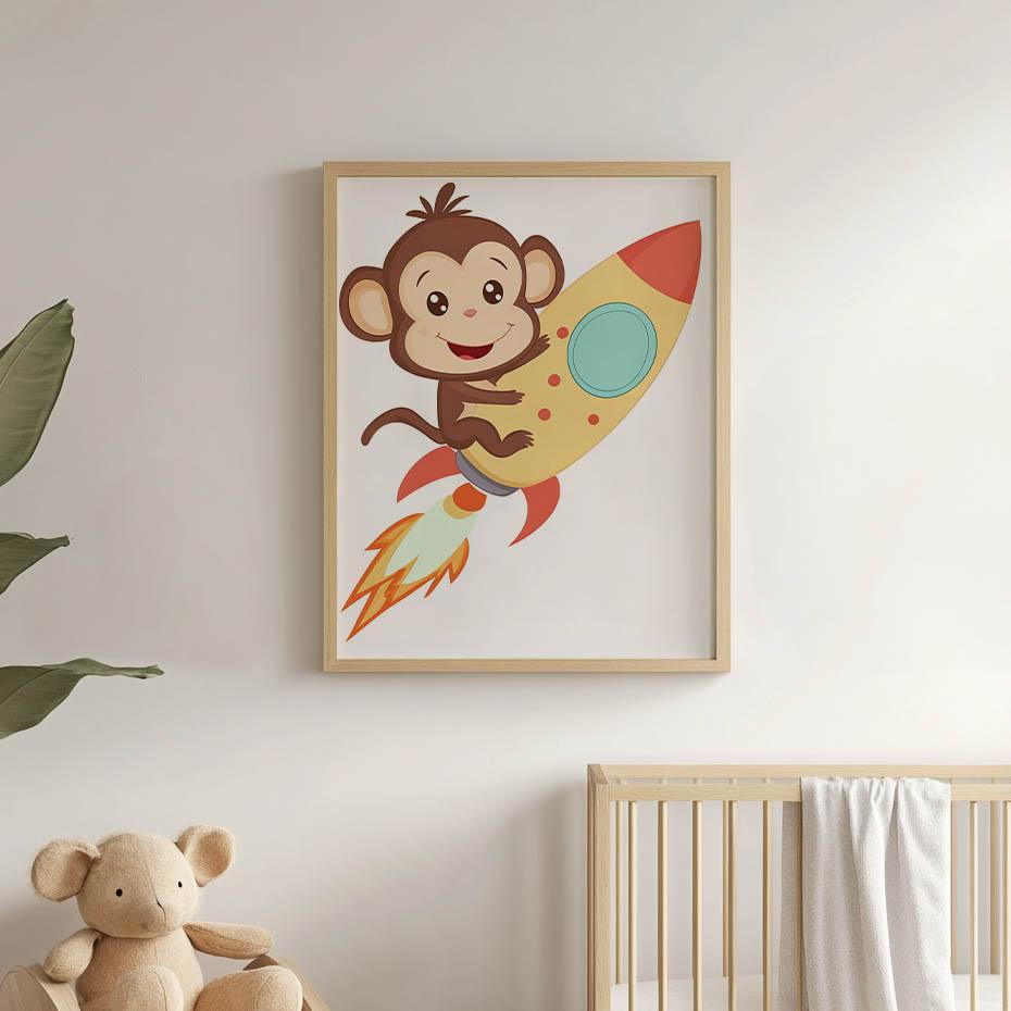 Monkey In Space Poster Monkey In Space Poster, 30X40 Cm, Gold Aluminum Frame, 230 Gsm Matte Paper