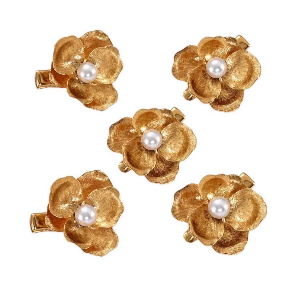 5pcs Hairstyle Tools Golden Flower Hair Forks Retro Wave Zinc Zinc Alloy Barrettes Pearl Side Clips Daily