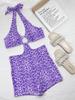 Цельный бикини фиолетовый с леопардовым принтом, пляжная юбка с кольцом, летний женский купальник премиум-класса, пляжный купальный костюм, купальный костюм