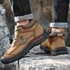 Men's Hiking Boots High Top Leather Plush Outdoor Cotton Shoes Large Size 39-46