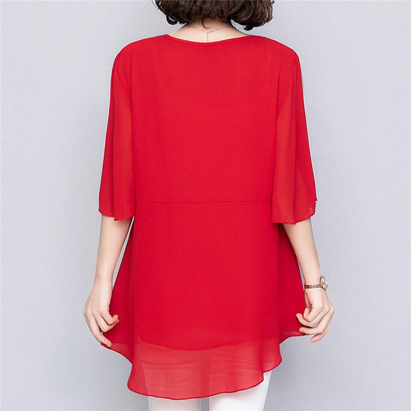 Plus Fat Plus Size Шифоновая рубашка в западном стиле, женская летняя свободная рубашка с короткими рукавами и толстым слоем на животе, маленькая материнская рубашка со средними рукавами
