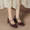 Spring Temperament Single Shoes Women's Bow High Heels High-end Thick Heel Square Head Word with Mary Jane Retro