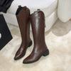 Осень Зима Винтаж Женщина Рыцарь Сапоги до колена Обувь Женские Лаконичные Молнии Вестерн Ковбойские Ботас