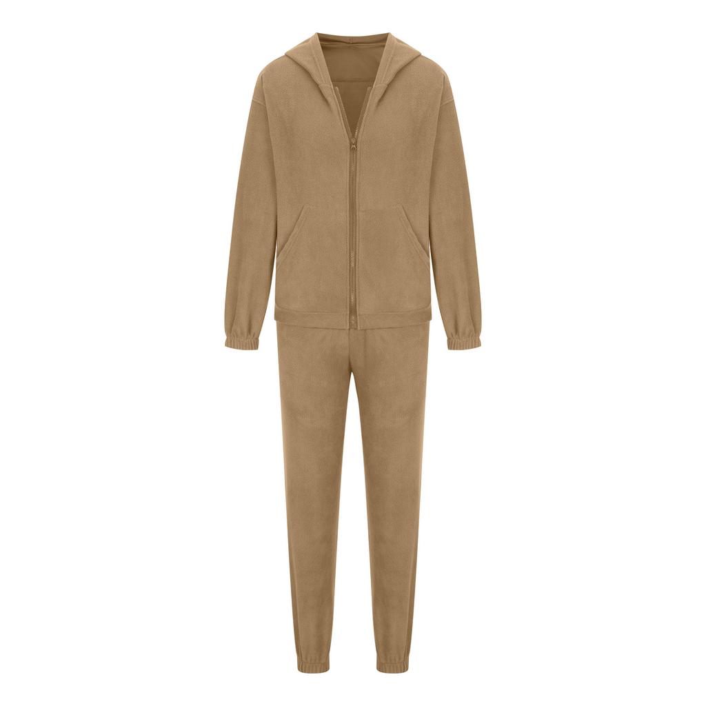 Женский однотонный длинный рукав с капюшоном и V-образным вырезом, толстовка с капюшоном, костюм на осень-зиму, свободный топ, широкие брюки