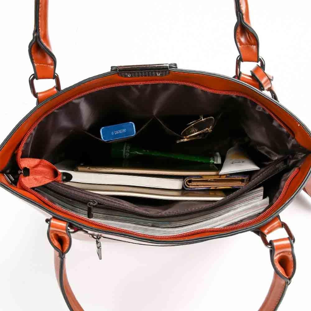 Женский комплект из 2 предметов, повседневная сумка-тоут, высококачественная масляная восковая мягкая кожа, элегантная офисная сумка и кошельки, черная роскошная сумка в стиле ретро, ​​новинка 2022 года