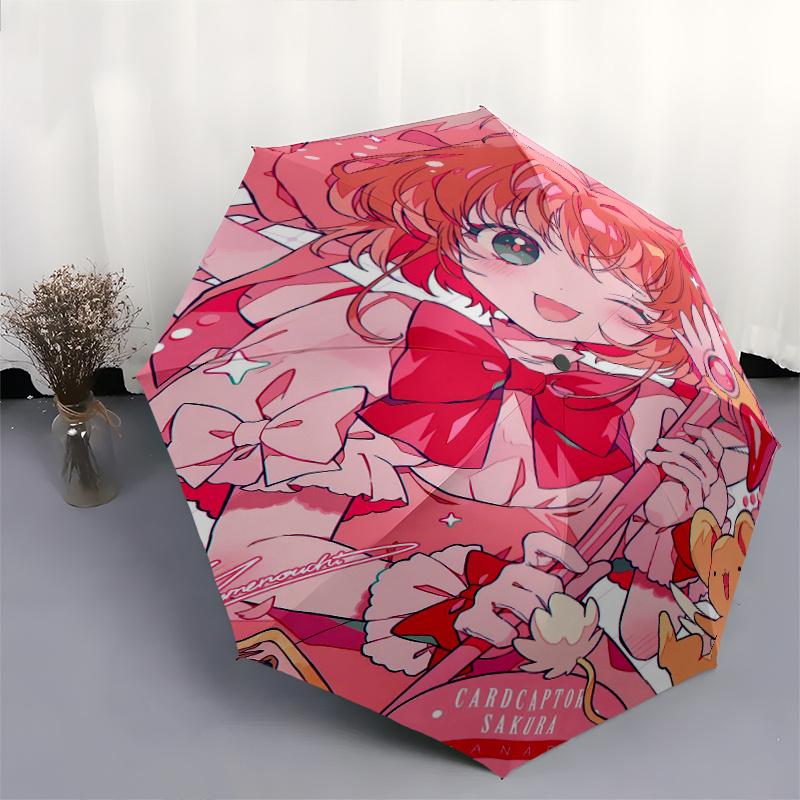 Зонт-автомат с рисунками Cardcaptor Sakura и фан-артом - Маленький зонт, подходящий для различных случаев, Портативный 3-складной маленький зонт для