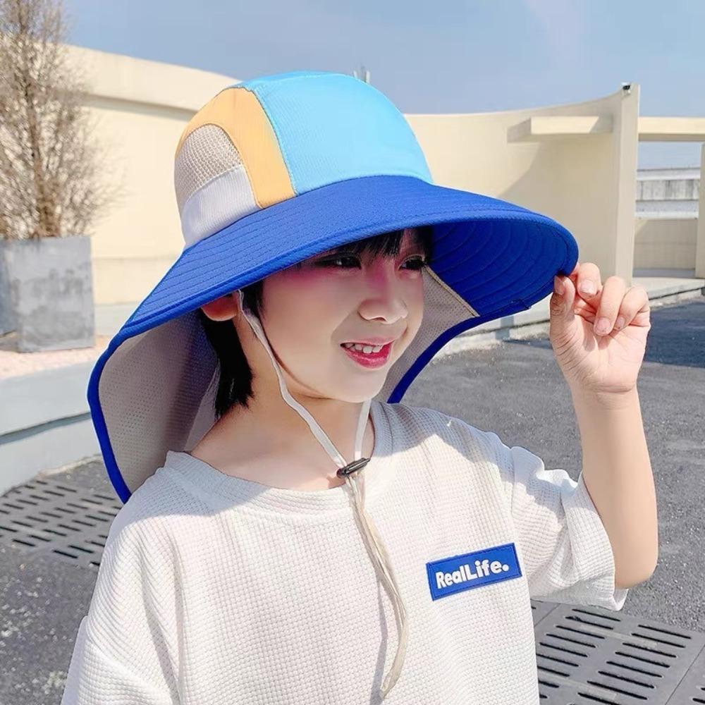 New Neck Flap Baby Sun Hat Polyester with Strap Bucket Hat UV Protection Breathable Wide Brim Beach Hats for Boys Girls