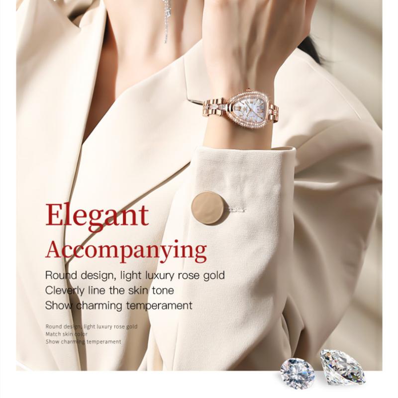 OUPINKE Новые женские часы для бизнеса и отдыха, бренд Tide, инкрустированный бриллиантами змеевидный циферблат, водонепроницаемые кварцевые часы высокого класса