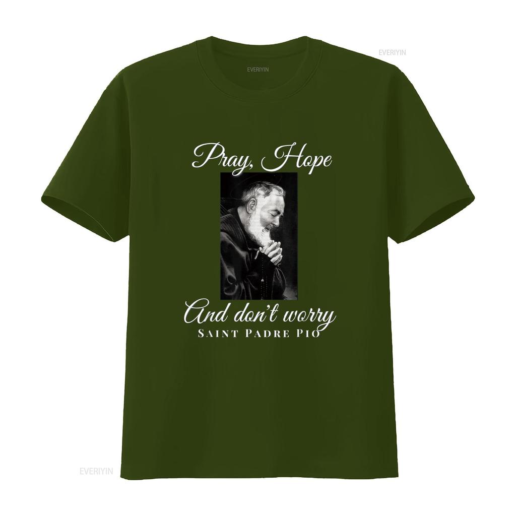 Saint Padre Pio Pray Hope Dont Worry Catholic Christian T Shirt vintage Washed streetwear fashion Stylish graphic Casual homme