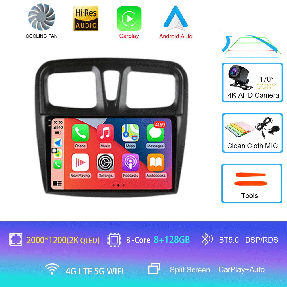 Для Renault Logan 2 Sandero 2 2012-2019 Автомобильное радио Android 14 Carplay Auto 2K Экран Мультимедийный проигрыватель Автомагнитола Стерео Головное Устройство