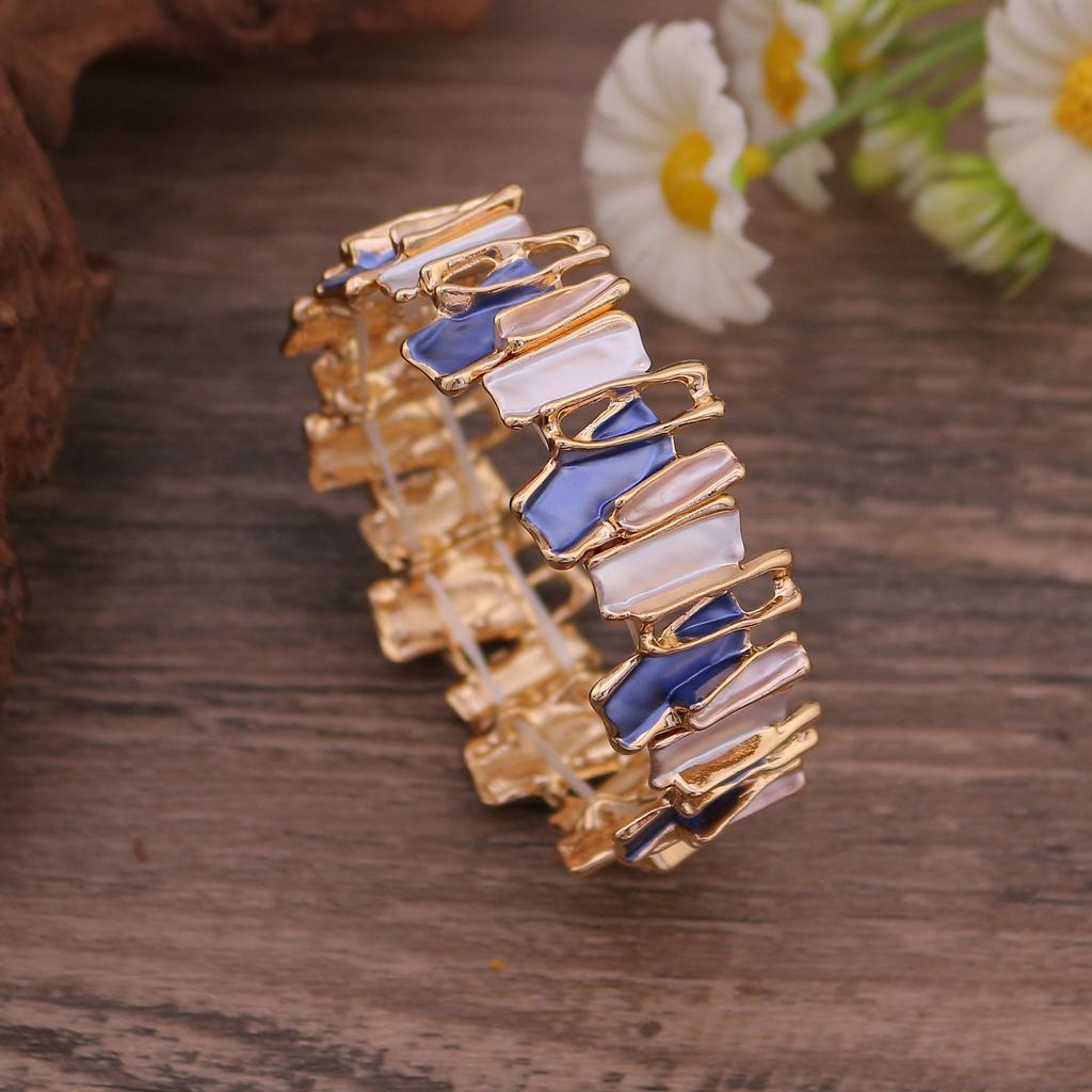 Новый браслет из сплава с нерегулярным цветным напылением, расписанный вручную маслом, женский браслет с геометрической вставкой