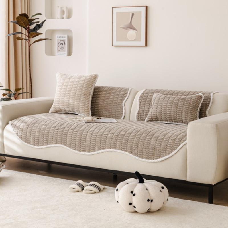 1pc Irregular Furry Sofa Towel for Living Room Winter Thick Plush Non-slip Sofa Cover L Shape Sofa Cover