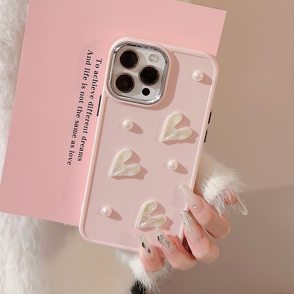 Pink Pearl Love 16promax Apple 17 Mobile Phone Case Iphone13 Three Dimensional Girl 11 Suitable for 12 Soft 14