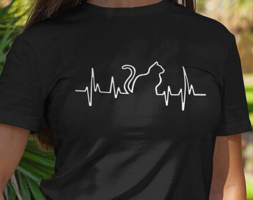 Cat Heartbeat T-Shirt, Funny T-Shirt Gift For Her Cat Lover Pet Lovers Dog Paw Print Family Presents Birthday GifT-Shirt Xmas Gift Tee Tops