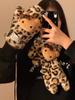 Fumade Plush Leopard Print Scarf with Mittens