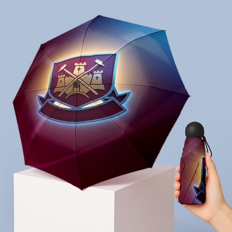 West Ham United Футбольный узор Печатный Мини 5 Складок 8 Спиц Компактный Зонт Ветрозащитный Водонепроницаемый Легкий Портативный Складной