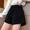 Женские утолщенные шерстяные шорты А-силуэта - Высокая талия, Свободный крой, Маленький размер, Эластичные, Черные, Повседневные, Весна/Осень.
