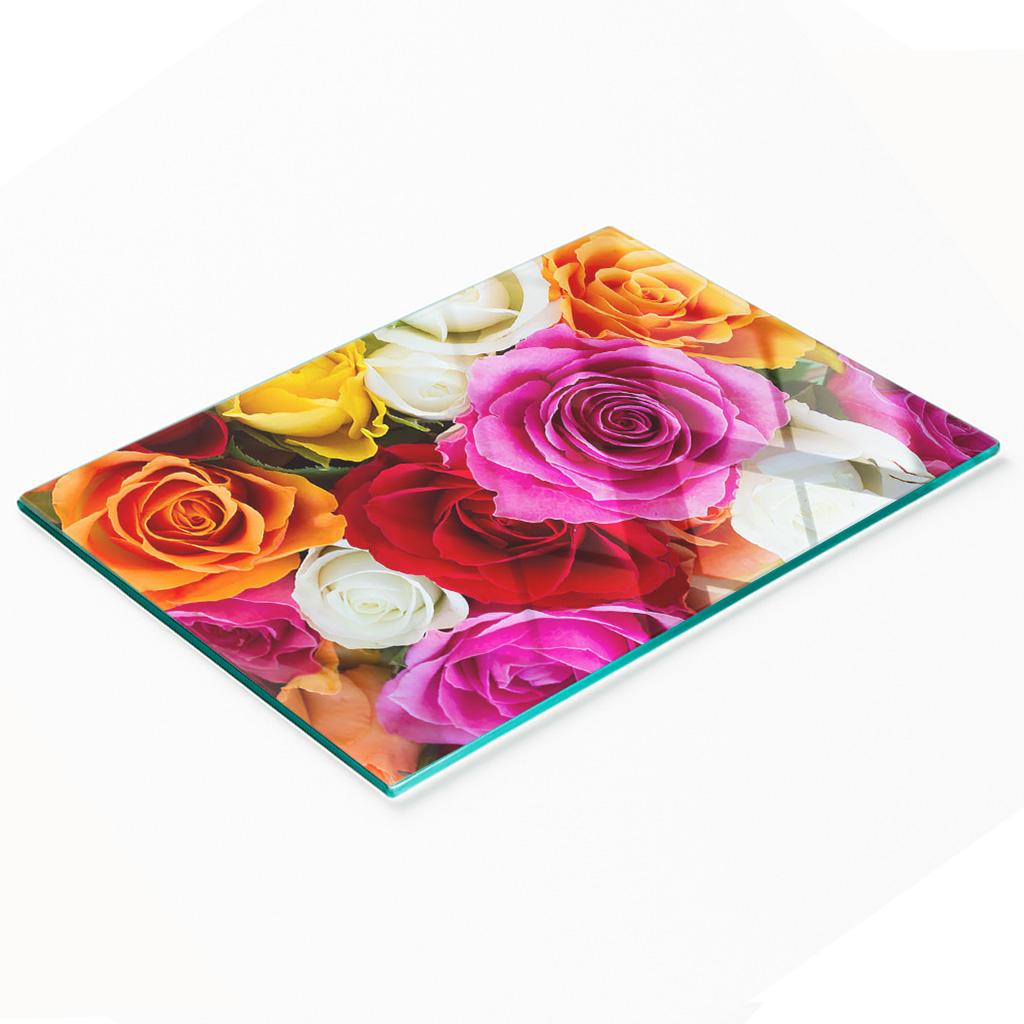 Multifunctional Decorative Kitchen Board with Hardened Edges, Colorful Roses, 80x52 cm