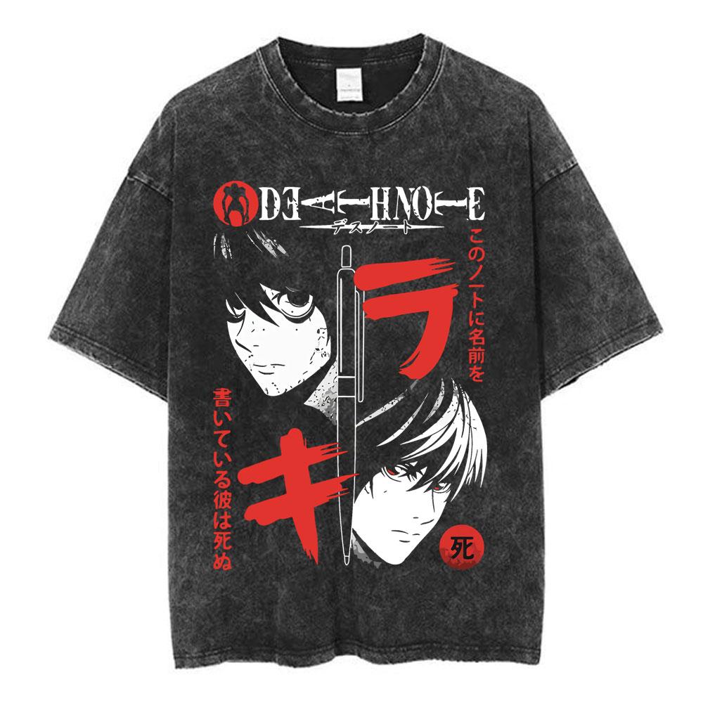 Anime Death Note Vintage Washed T Shirt Manga Yagami Light Misa Amane Graphic Tshirt Male Women Fashion Cotton Casual T Shirts