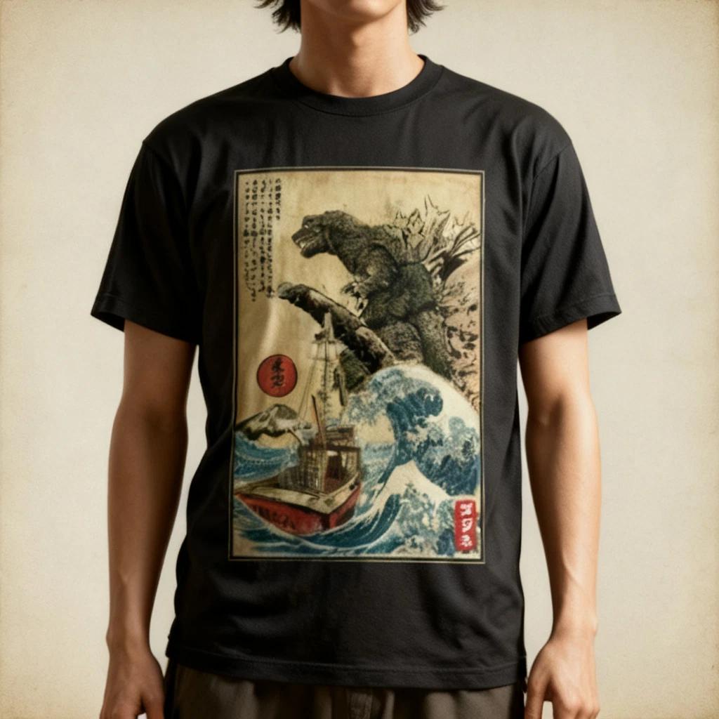 Great Wave Of Godzilla Japanese Monster Kaiju Movie Art T-Shirt Tee Gift NWT