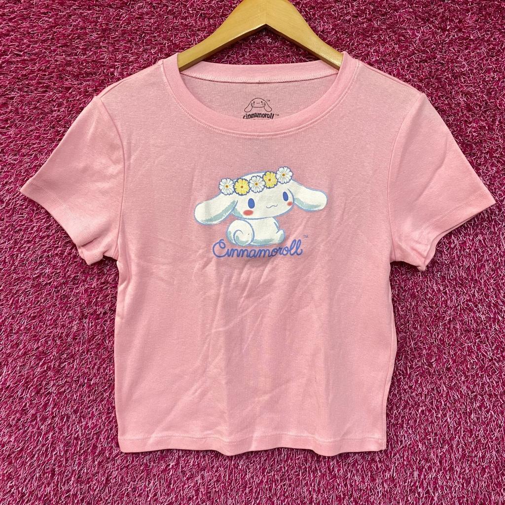Sanrio Киннаморолл Цветочная корона Розовый кроп-топ 100% Хлопок Футболка Мужские футболки Топ