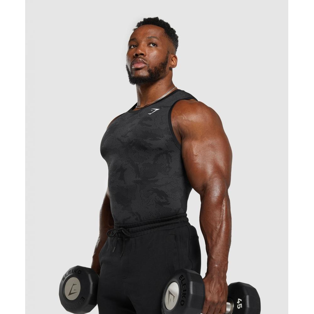 Gymshark Бесшовный танк Geo Black Charcoal Grey A6a3k Bbf9.