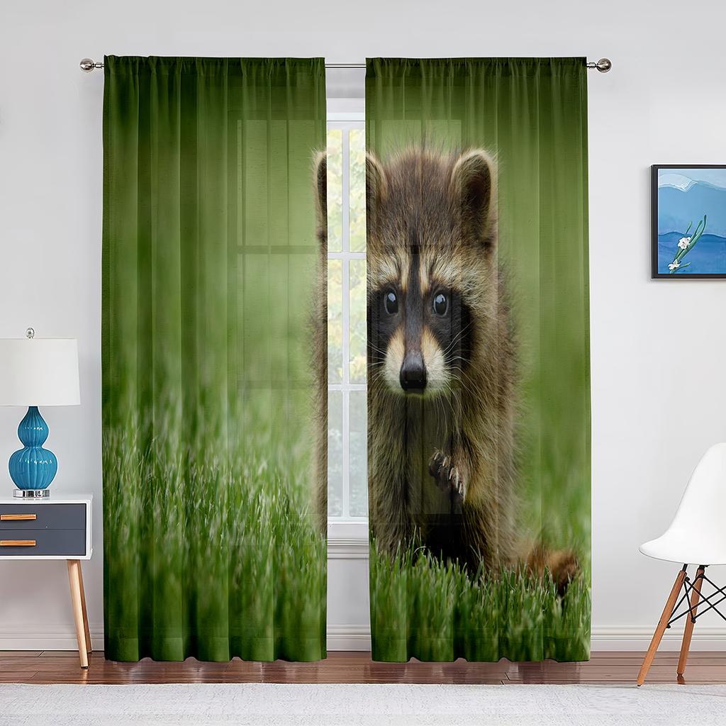 Красная Панда Прозрачная Вуалевая Занавеска для Гостиной Спальни Кухни эл Декор Милая Животная Шифоновая Отделка Оконная Тюлевая Занавеска
