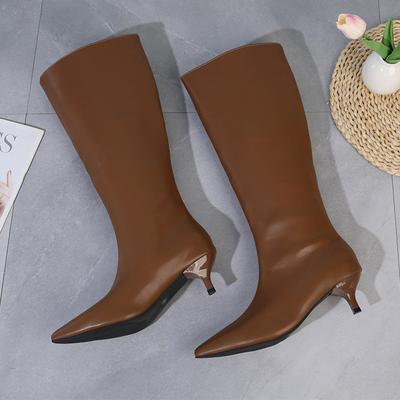 Длинные сапоги на среднем каблуке для женщин, модные туфли с острым носком, элегантные сапоги до колена, зимние высокие сапоги, новые туфли-лодочки Mujer Botas