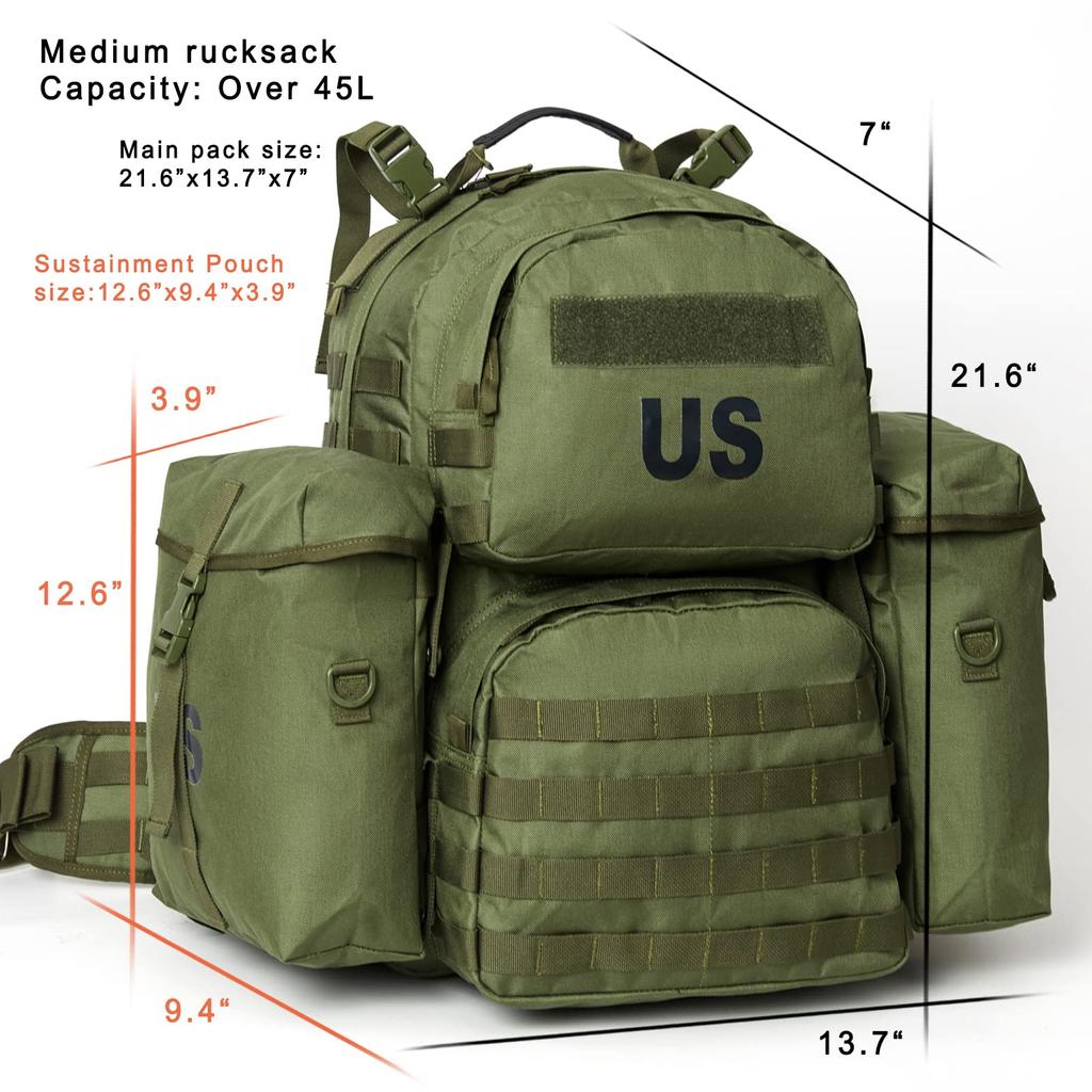 Военный рюкзак Molle II Армейский средний рюкзак 50 л с рамой для скалолазания и кемпинга Оливковый [Akmax.cn] Мультикам/зеленый (Рамка Драб)